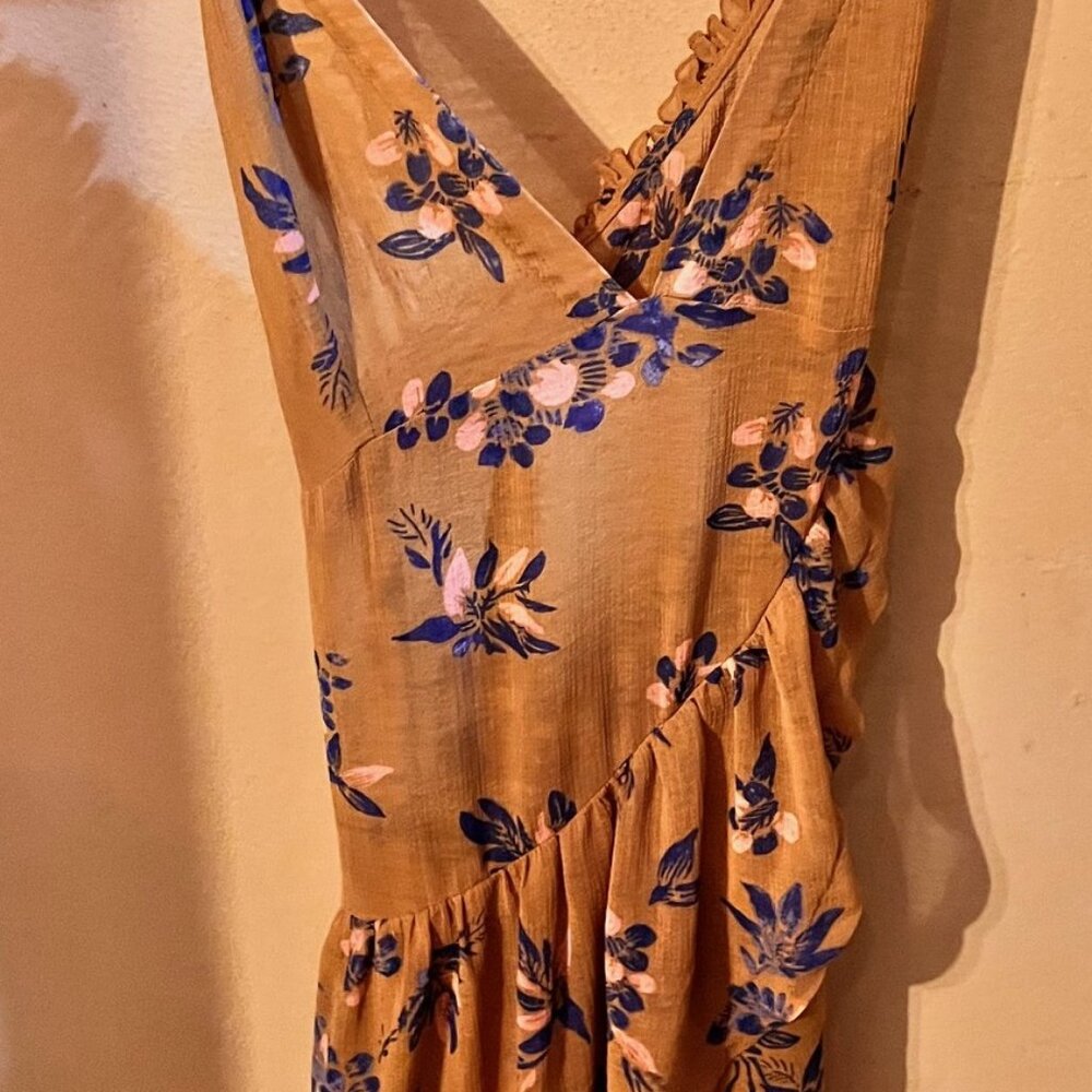 New Without Tags Free People Mustard Purple Floral Dress, Size Small Petite